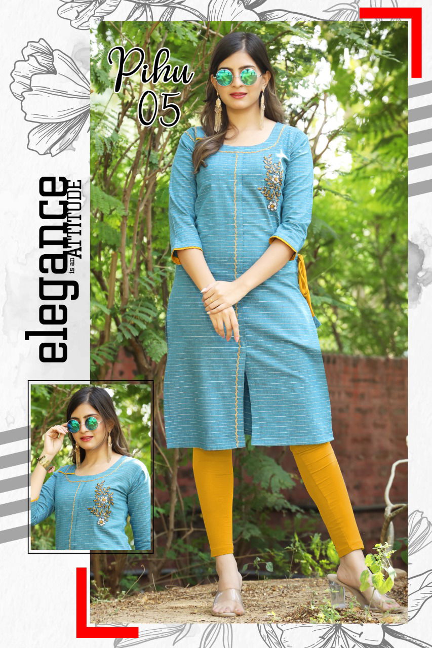 Pihu Fancy Ethnic Wear Heavy Cotton Designer Kurti Collection